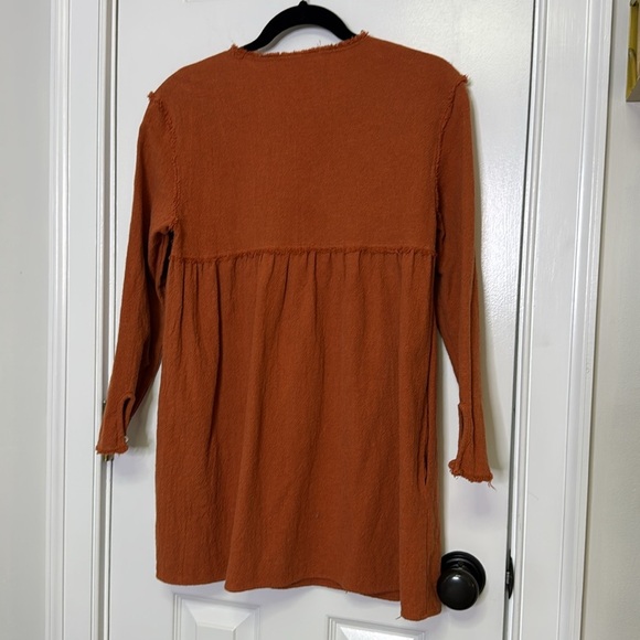 Zara Burnt Orange Tunic Dress with frayed hems size medium NWOT - Picture 6 of 10